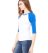 Bella 2000 Ladies Ribbed 3/4 Sleeve Baseball Tee B in White/ true royal